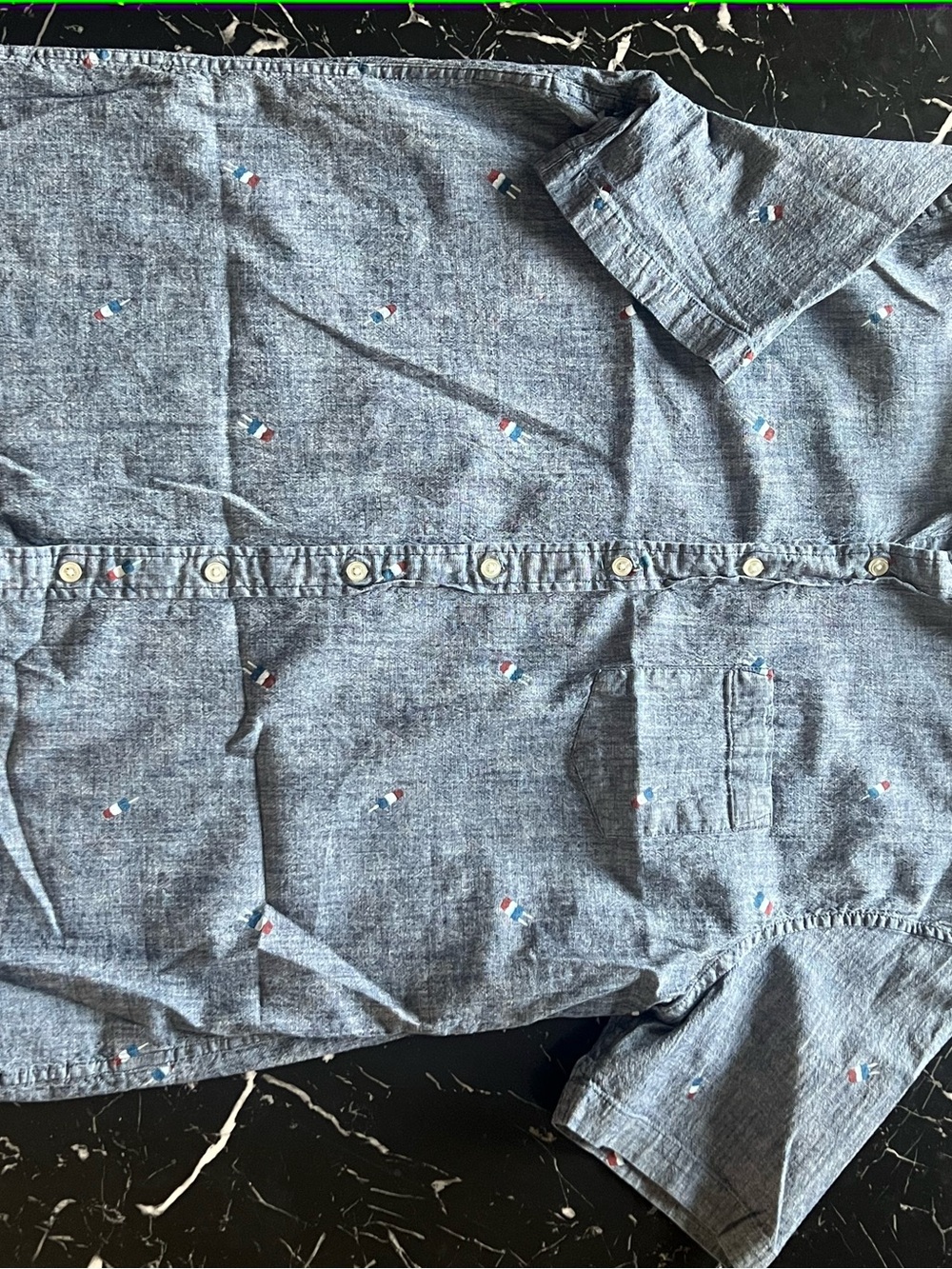 Sonoma Blue Chambray Short-Sleeve Button-Down with Tiny Multi-Color Embroidery
